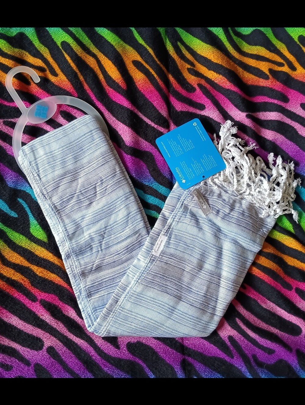 🖤NWT Columbia Wayfarer Cotton Scarf Striped Blue Tassles One Size Unisex